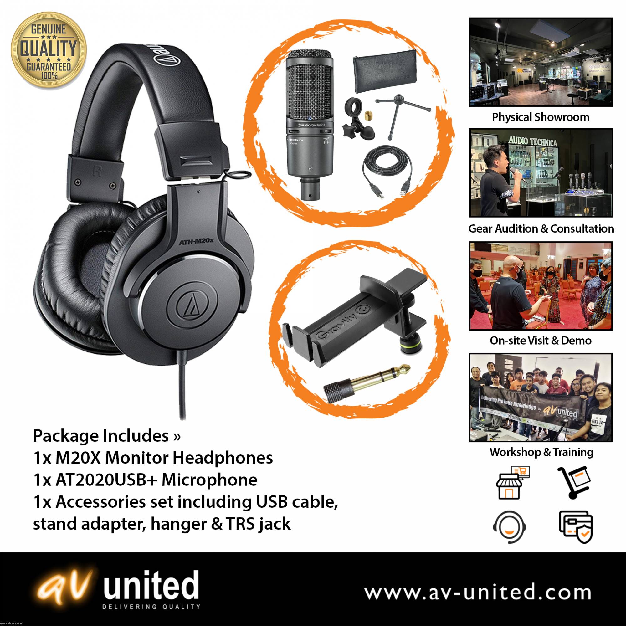 Audio Technica ATH-M20X + AT2020USB+ Microphone Streamer/Creator's